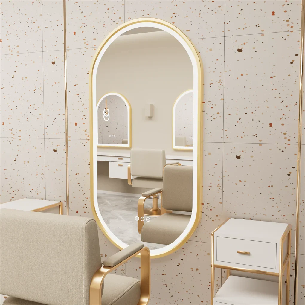 Anti-Fog Adjustable LED Bathroom Mirror (Gold Aluminum Frame)