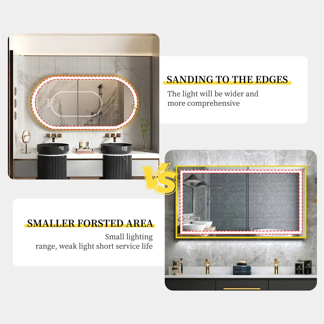 Anti-Fog Adjustable LED Bathroom Mirror (Gold Aluminum Frame)