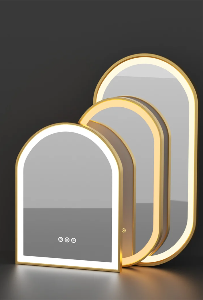 Anti-Fog Adjustable LED Bathroom Mirror (Gold Aluminum Frame)