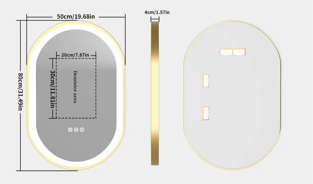 Anti-Fog Adjustable LED Bathroom Mirror (Gold Aluminum Frame)