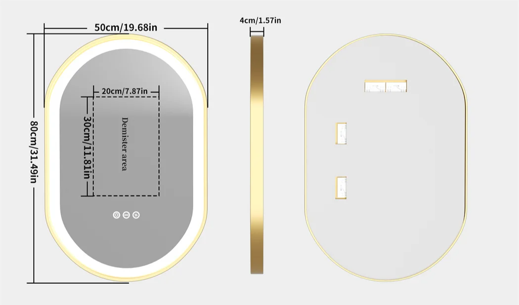 Anti-Fog Adjustable LED Bathroom Mirror (Gold Aluminum Frame)