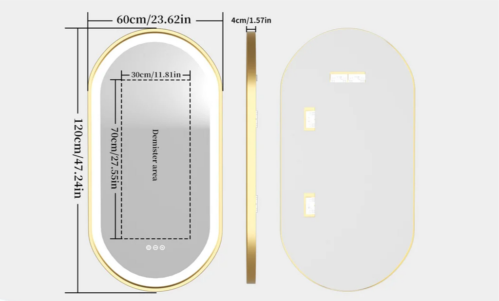 Anti-Fog Adjustable LED Bathroom Mirror (Gold Aluminum Frame)