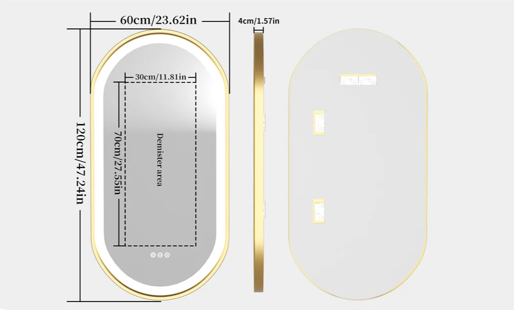Anti-Fog Adjustable LED Bathroom Mirror (Gold Aluminum Frame)
