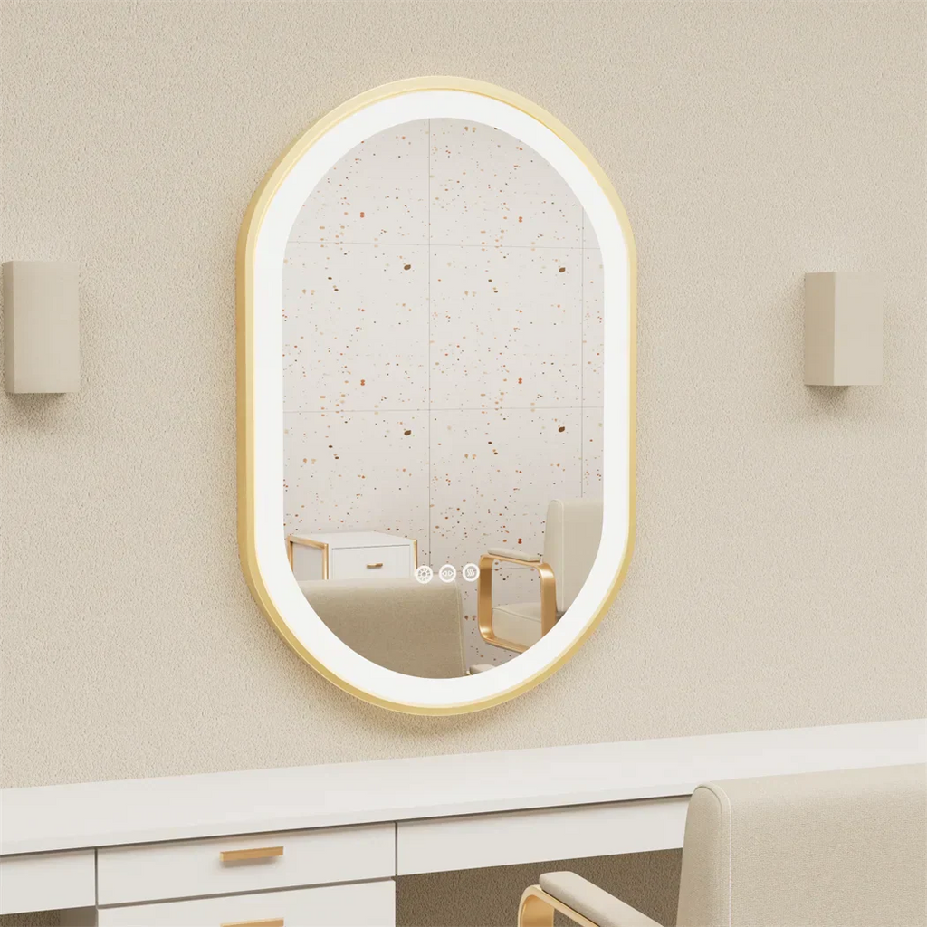 Anti-Fog Adjustable LED Bathroom Mirror (Gold Aluminum Frame)