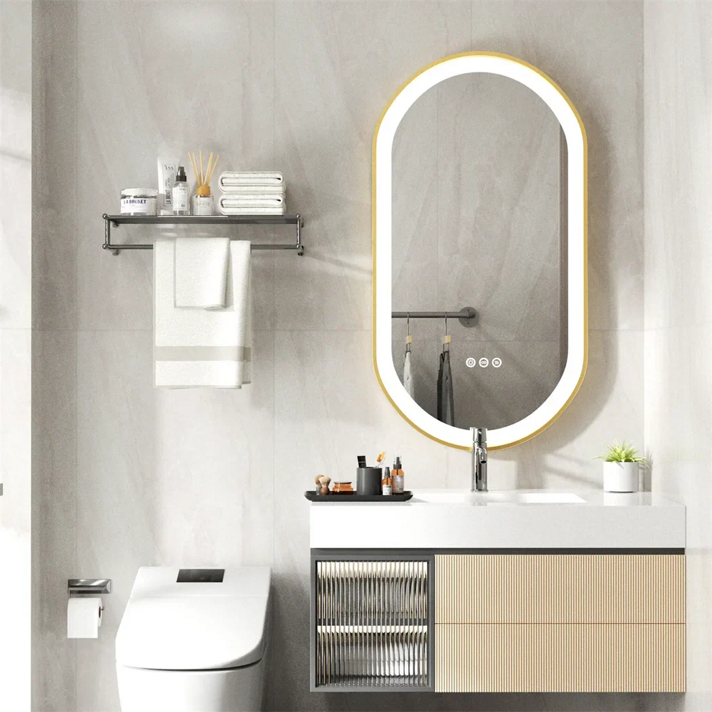 Anti-Fog Adjustable LED Bathroom Mirror (Gold Aluminum Frame)