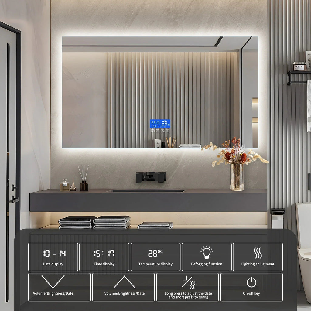 Anti-Fog Dimmable LED Bathroom Mirror (24 x 48 in)