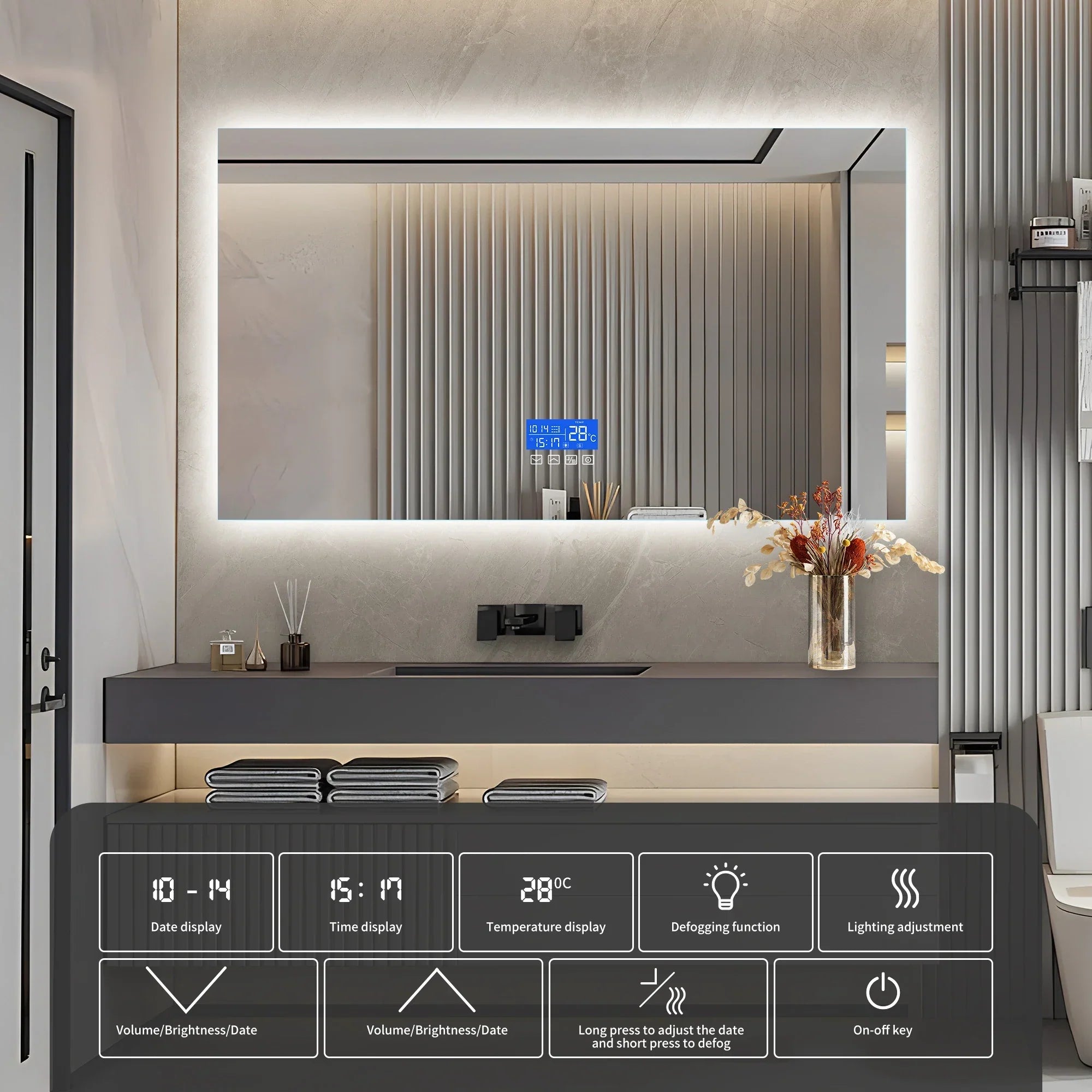 Anti-Fog Dimmable LED Bathroom Mirror (24 x 48 in)