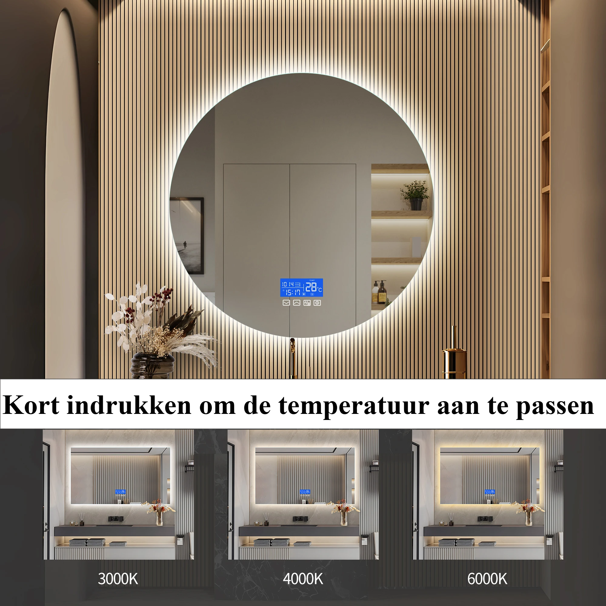 Anti-Fog Dimmable LED Vanity Mirror (24-Inch Round)