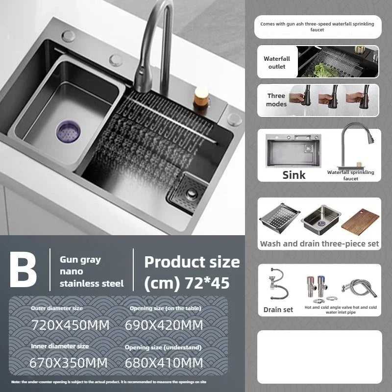 Antibacterial Stainless Steel Single-Basin Kitchen Sink (With Faucet & Soap Dispenser)