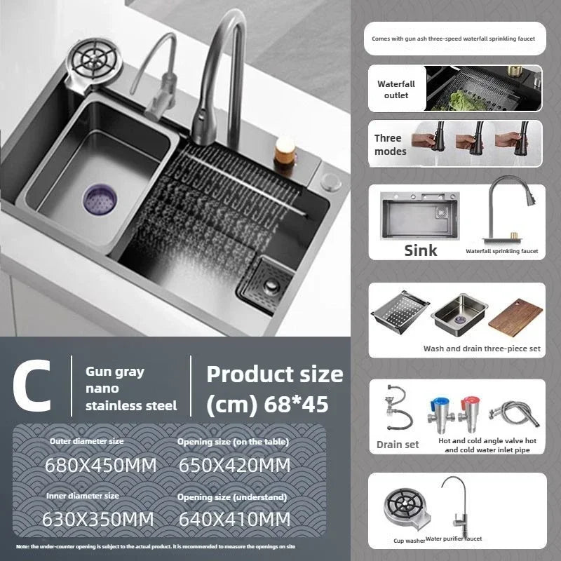 Antibacterial Stainless Steel Single-Basin Kitchen Sink (With Faucet & Soap Dispenser)