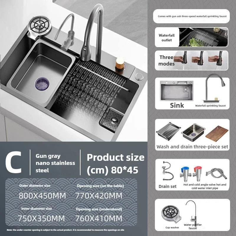 Antibacterial Stainless Steel Single-Basin Kitchen Sink (With Faucet & Soap Dispenser)