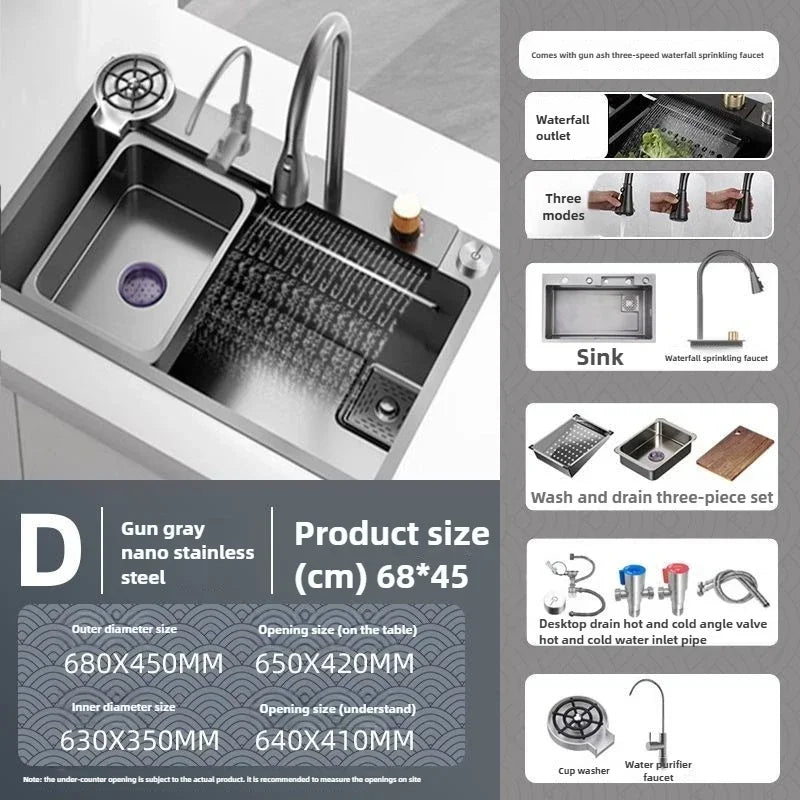 Antibacterial Stainless Steel Single-Basin Kitchen Sink (With Faucet & Soap Dispenser)