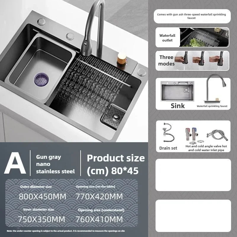 Antibacterial Stainless Steel Single-Basin Kitchen Sink (With Faucet & Soap Dispenser)