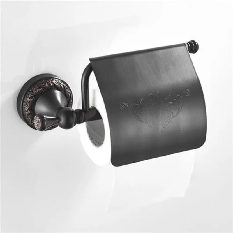 Antique Black Forged-Iron-Inspired Wall-Mounted Toilet Paper Holder (Screws Included)