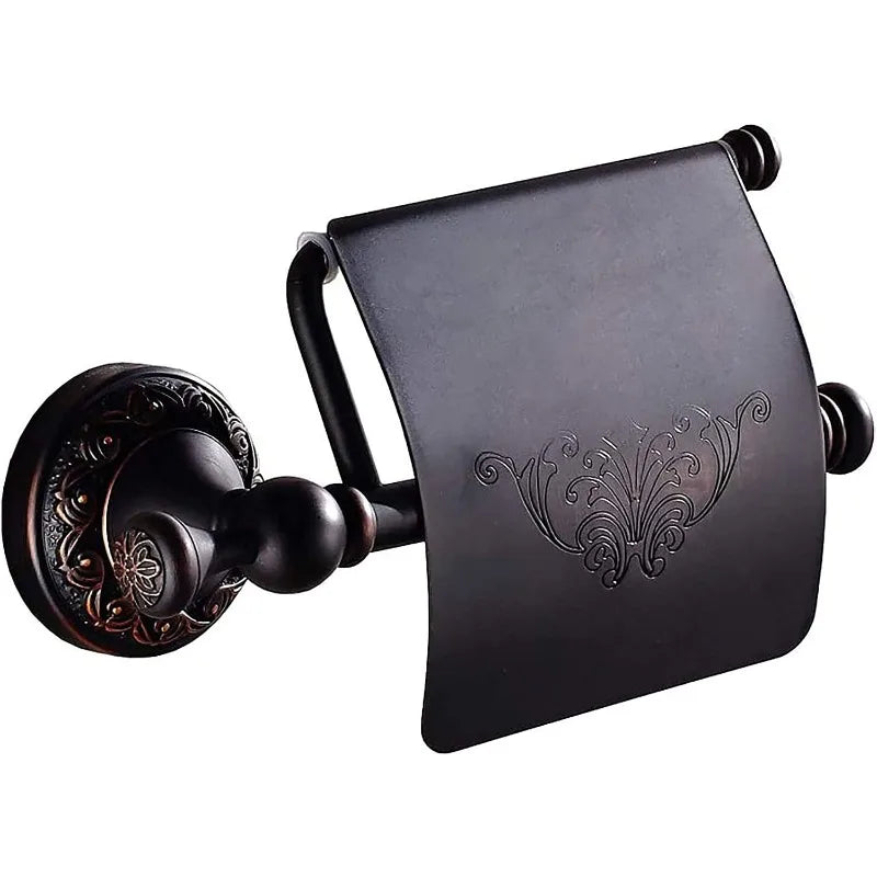 Antique Black Forged-Iron-Inspired Wall-Mounted Toilet Paper Holder (Screws Included)