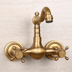 Antique Brass Solid-Brass Wall-Mount Mixer Faucet (360° Swivel)