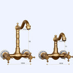 Antique Brass Solid-Brass Wall-Mount Mixer Faucet (360° Swivel)
