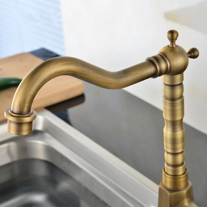 Antique Gold 360° Swivel Sink Faucet (Single-Handle)