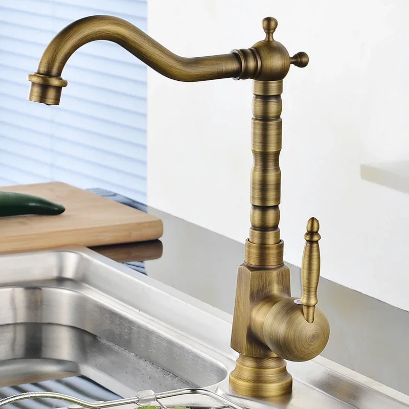 Antique Gold 360° Swivel Sink Faucet (Single-Handle)