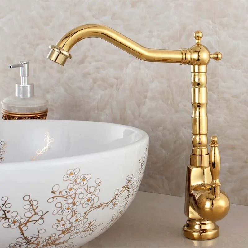 Antique Gold 360° Swivel Sink Faucet (Single-Handle)