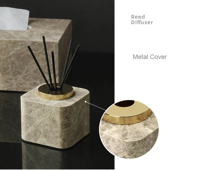 Authentic Emperador Light Marble Bathroom Accessory Set (7-Piece)