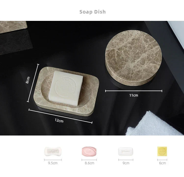 Authentic Emperador Light Marble Bathroom Accessory Set (7-Piece)