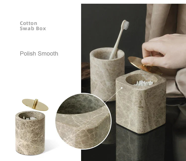 Authentic Emperador Light Marble Bathroom Accessory Set (7-Piece)