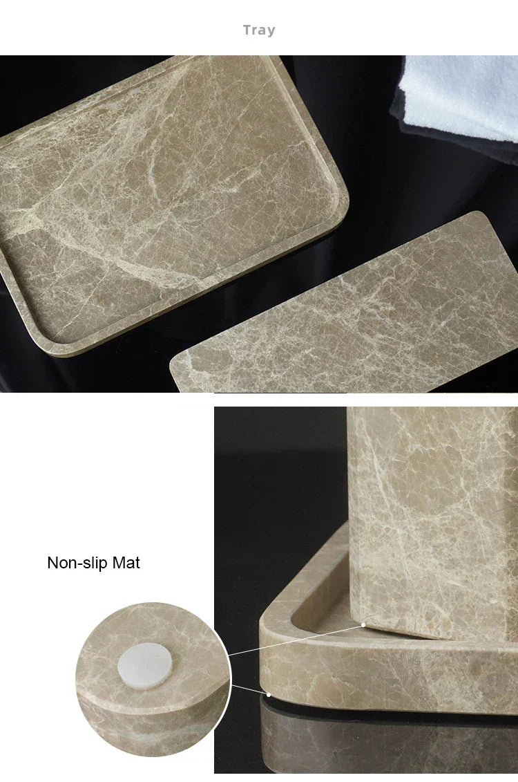 Authentic Emperador Light Marble Bathroom Accessory Set (7-Piece)