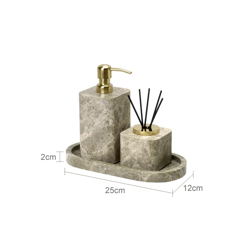 Authentic Emperador Light Marble Bathroom Accessory Set (7-Piece)