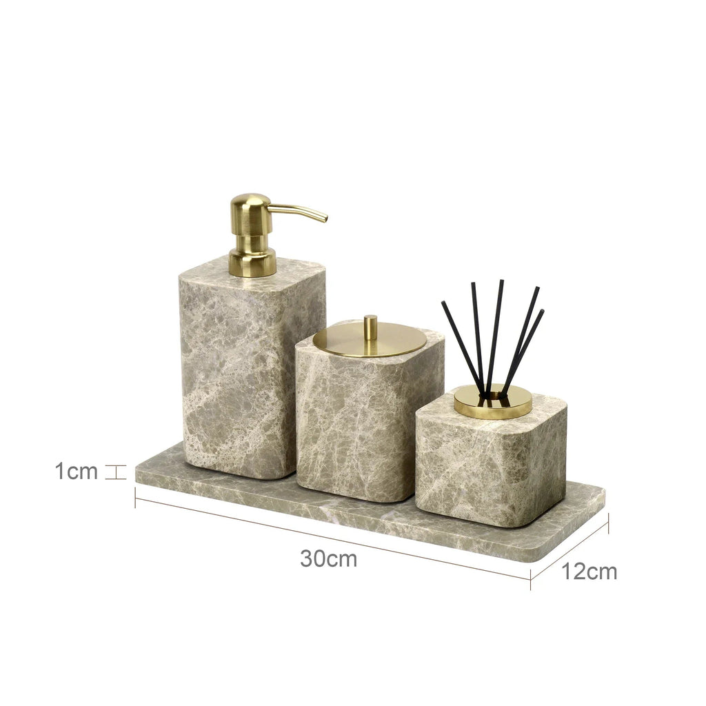Authentic Emperador Light Marble Bathroom Accessory Set (7-Piece)
