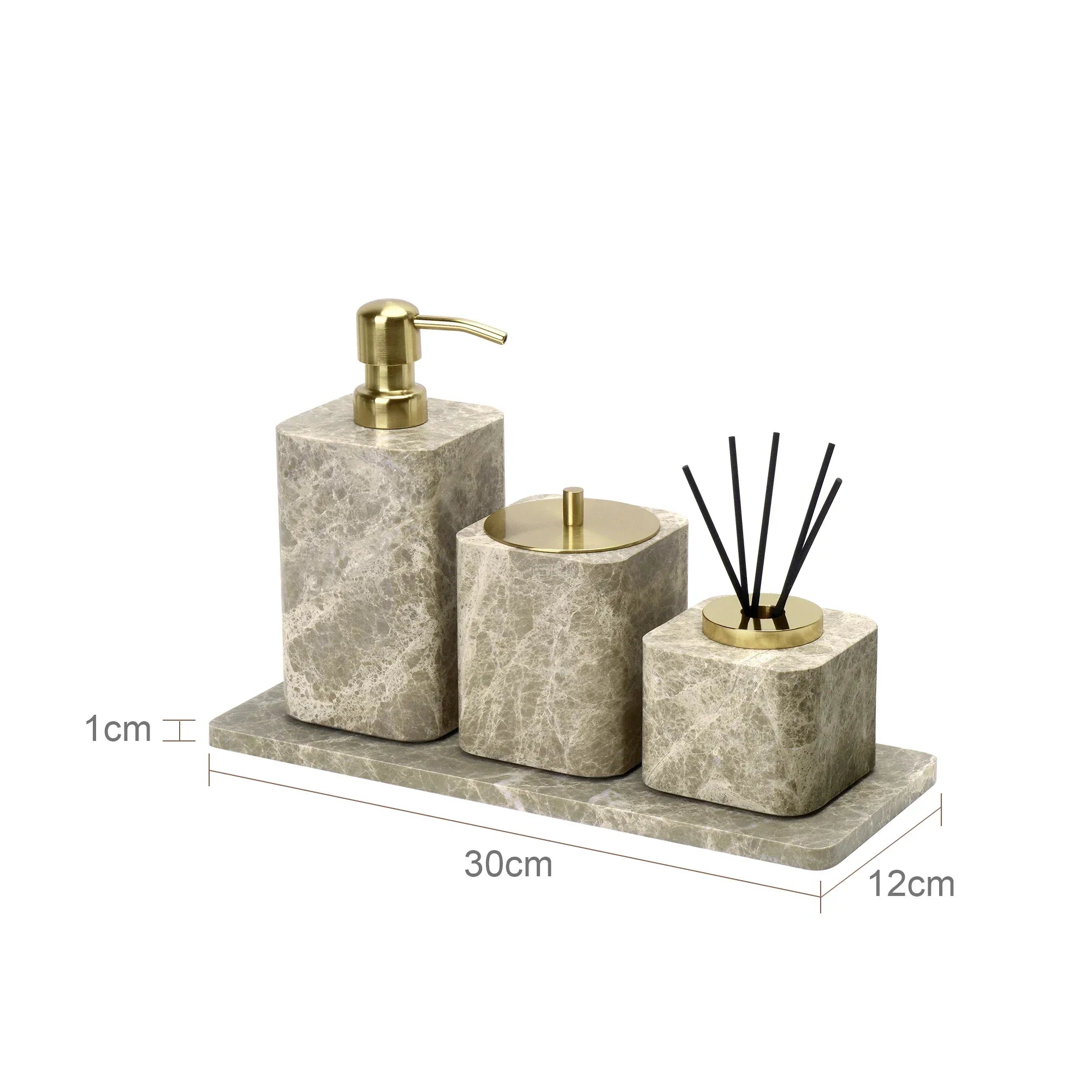 Authentic Emperador Light Marble Bathroom Accessory Set (7-Piece)