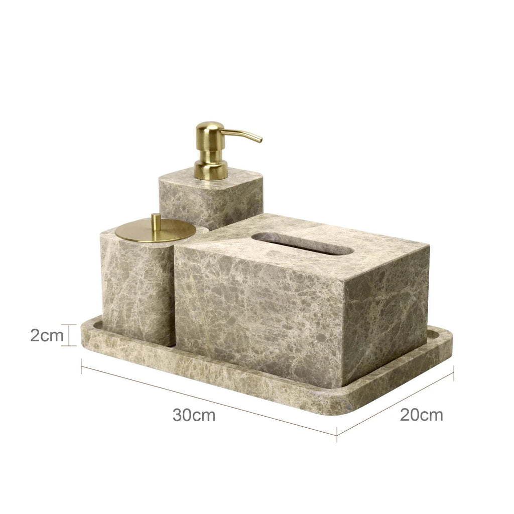 Authentic Emperador Light Marble Bathroom Accessory Set (7-Piece)