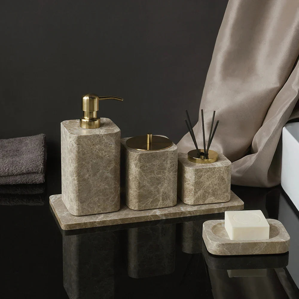 Authentic Emperador Light Marble Bathroom Accessory Set (7-Piece)