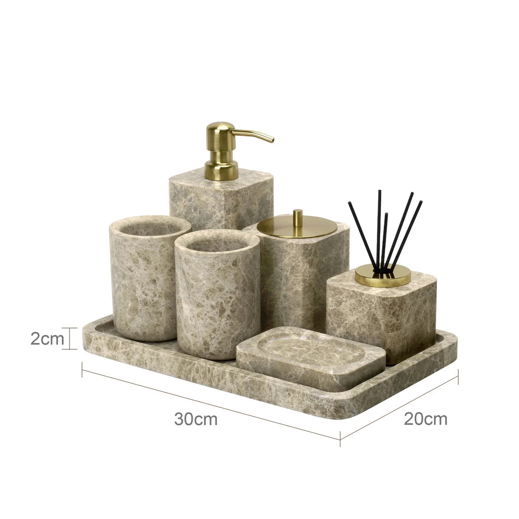 Authentic Emperador Light Marble Bathroom Accessory Set (7-Piece)
