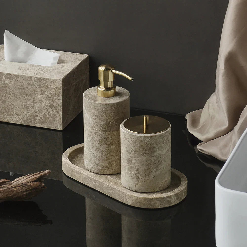Authentic Emperador Light Marble Bathroom Accessory Set (7-Piece)