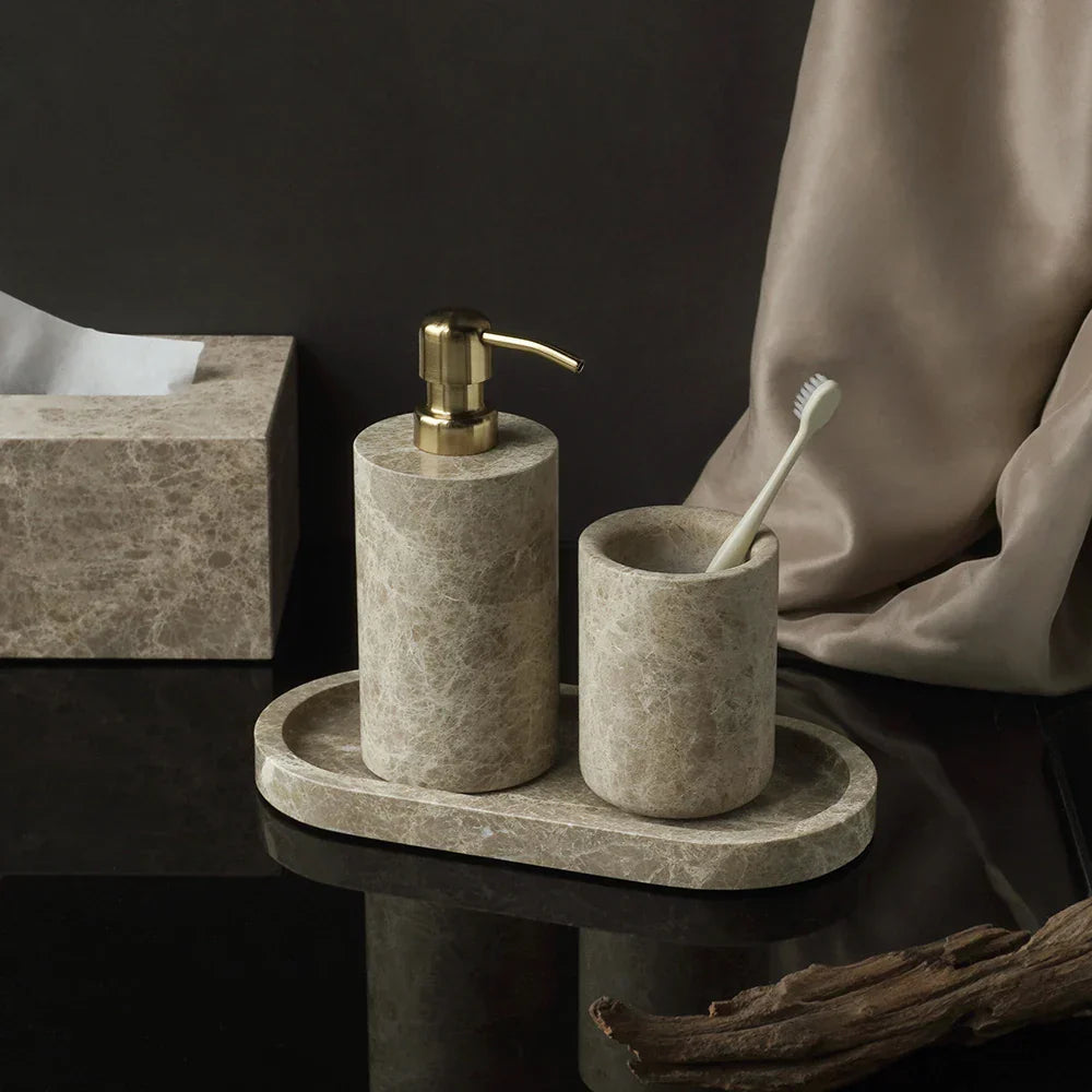 Authentic Emperador Light Marble Bathroom Accessory Set (7-Piece)