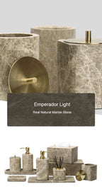 Authentic Emperador Light Marble Bathroom Accessory Set (7-Piece)