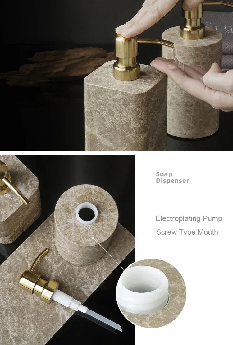 Authentic Emperador Light Marble Bathroom Accessory Set (7-Piece)