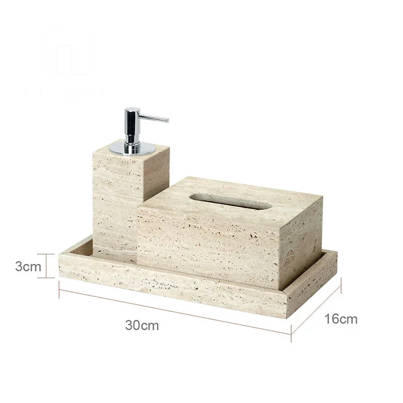 Authentic Travertine Marble Bathroom Accessory Set (4-Piece)