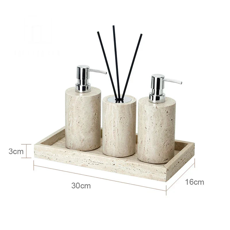 Authentic Travertine Marble Bathroom Accessory Set (4-Piece)