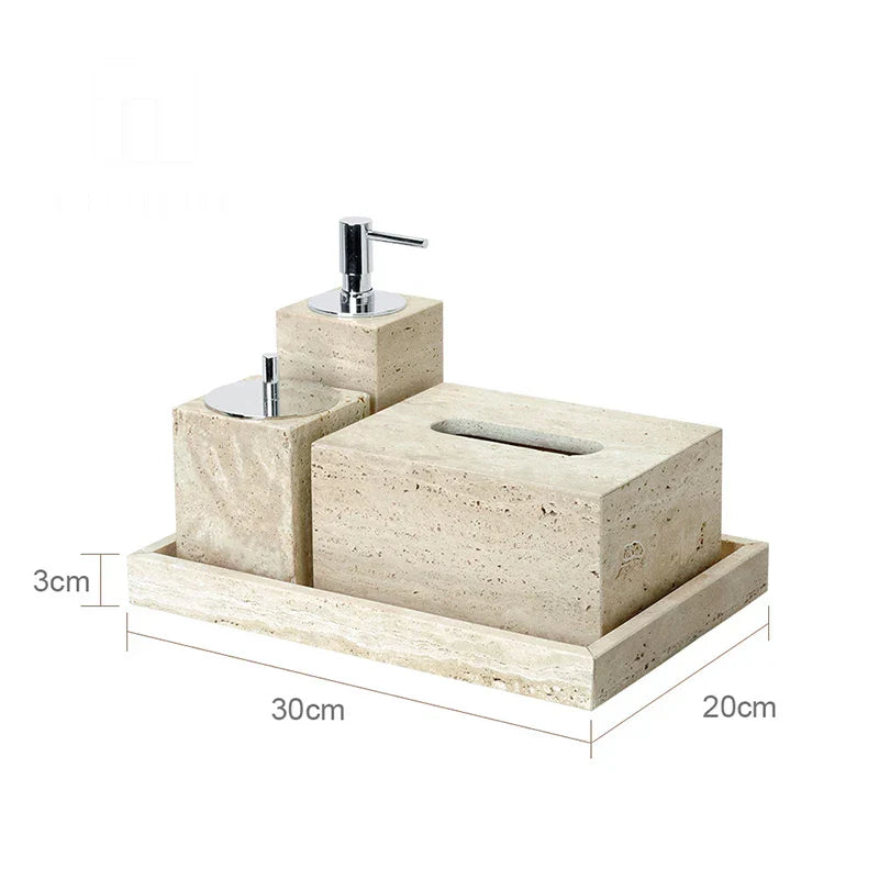 Authentic Travertine Marble Bathroom Accessory Set (4-Piece)