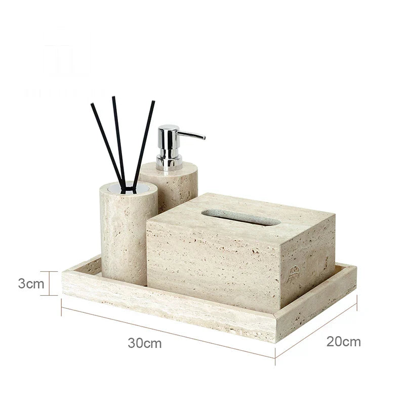 Authentic Travertine Marble Bathroom Accessory Set (4-Piece)