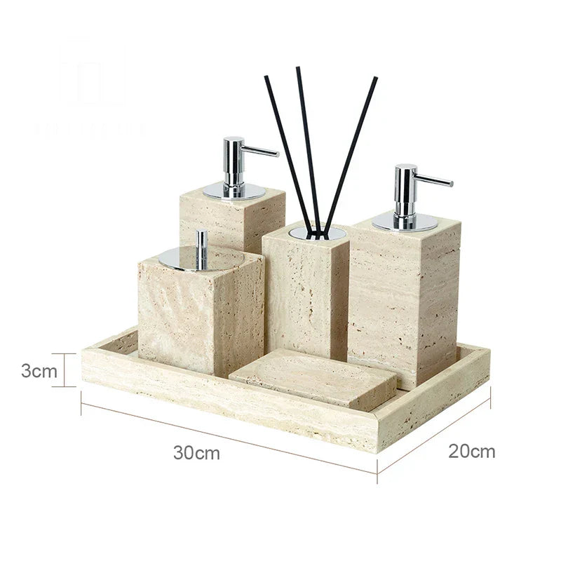 Authentic Travertine Marble Bathroom Accessory Set (4-Piece)
