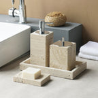 Authentic Travertine Marble Bathroom Accessory Set (4-Piece)
