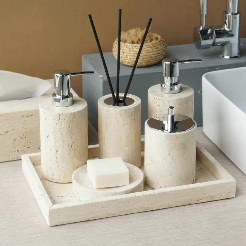 Authentic Travertine Marble Bathroom Accessory Set (4-Piece)
