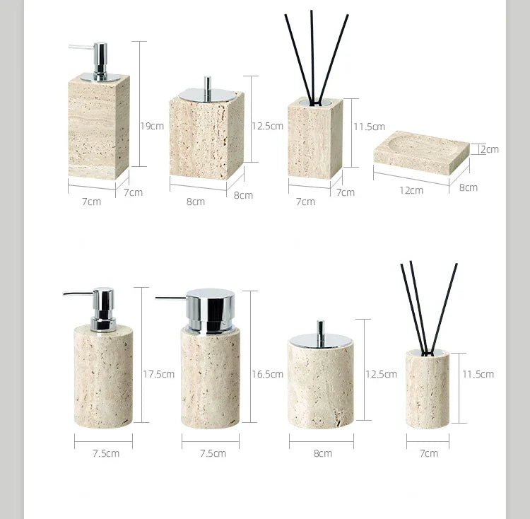 Authentic Travertine Marble Bathroom Accessory Set (4-Piece)