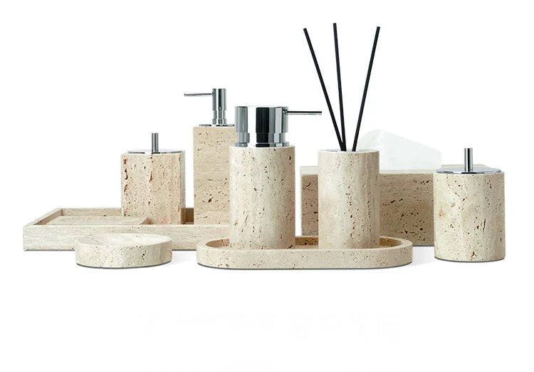 Authentic Travertine Marble Bathroom Accessory Set (4-Piece)