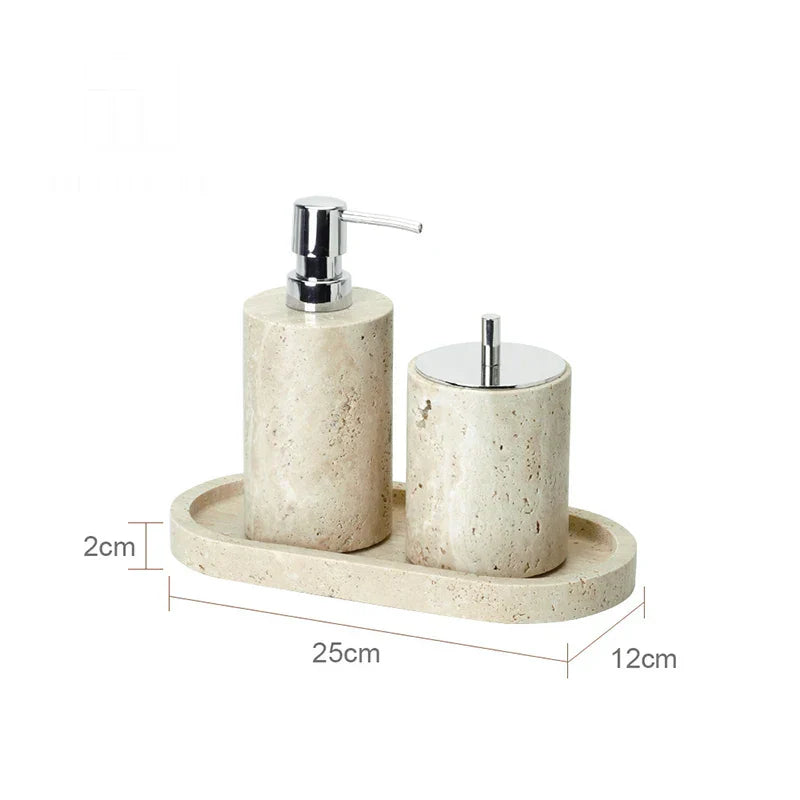 Authentic Travertine Marble Bathroom Accessory Set (4-Piece)