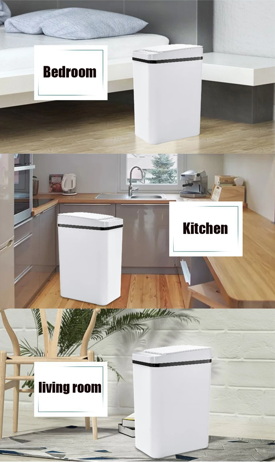 Automatic Motion Sensor Odor-Resistant Trash Can (12L)