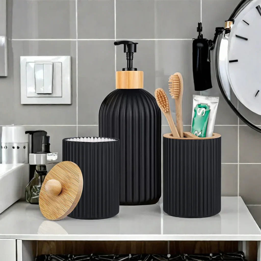 Bamboo-Accented Space-Saving Bathroom Organizer Set (3-Piece)
